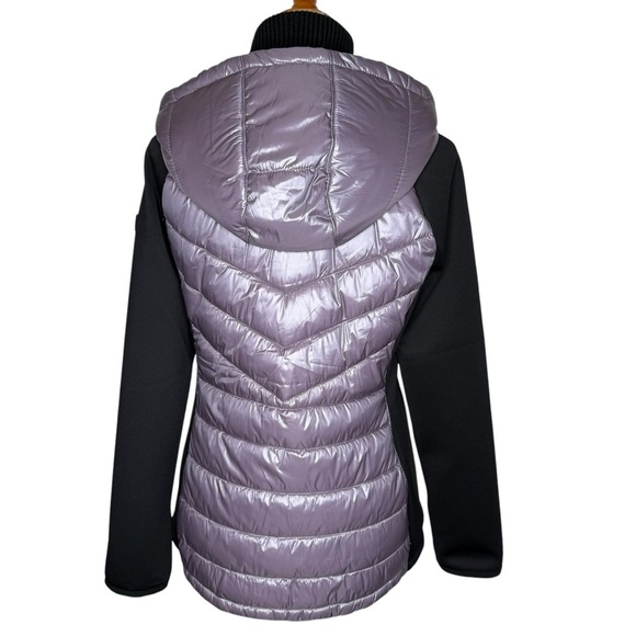 Calvin Klein Womens Purple and Black Mixed Media Hooded Puffer Jacket Size M NWT - Picture 5 of 15